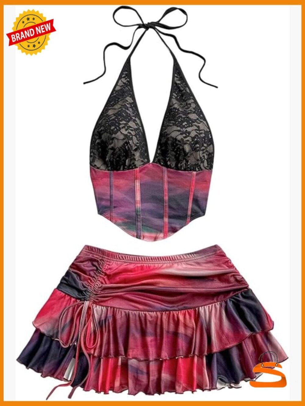 Leopard Print 2 Piece Skirt Set Crop Top Ruffle Mini Y2k Rave